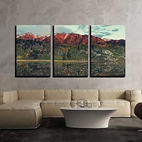 3 Piece Canvas Wall Art - Lake - Modern Home Art Stretched and Framed Ready to Hang - 16"x24"x3 Panels
