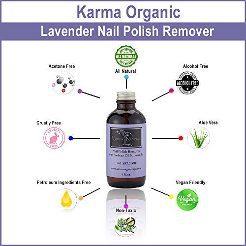 Karma Organic Natural nail polish remover Soybean Lavender Oil Based Formula non toxic vegan cruelty free moisturize and Nourish Nails 4 fl. oz. - Thumbnail 5