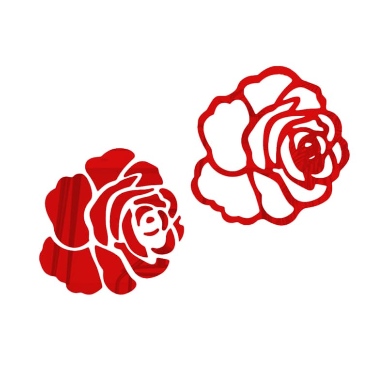 Mikikit 2pcs Rose Mirror Wall Stickers - Valentine's Day Home Decor, Easy to Apply and Remove, Red Rose Design for Wedding Proposals and Anniversaries, Acrylic Mirror Decals for Home Decoration