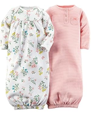 Pink Floral 2 Piece Gown Set Newborn-One Size