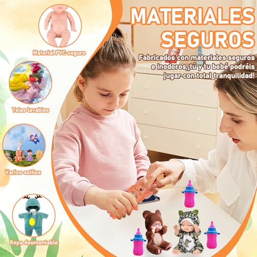 ZVXCABV 16 Piezas de Mini Muñecas Renacidas, Mini Muñecas Durmientes, Muñecas Realistas con Ropa Linda y Botellas de Leche, Adecuadas para Regalar Juguetes A Niñas, Juguetes para Niños (16)