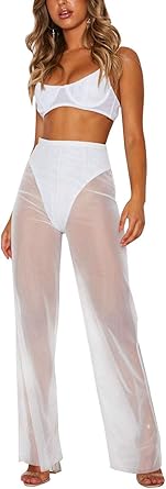 Pantalon voile transparent femme Clearance