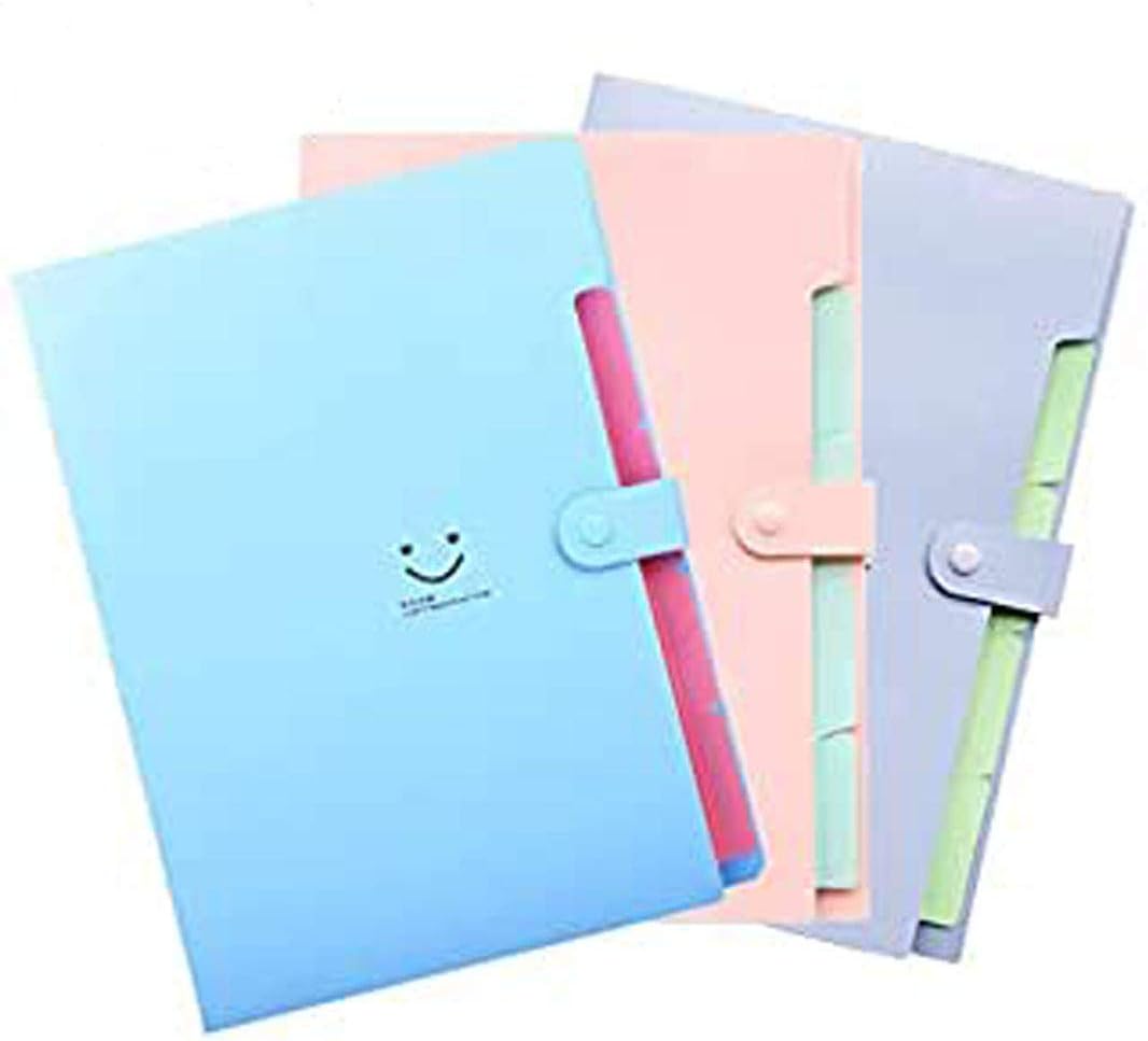 Vincilee Expanding File Folders,5 Pockets Plastic Expandable File Jackets A4 Letter Size,3 Color Accordion Folder Document Holder for School Office Travel Snap Closure Paper Organize Bag