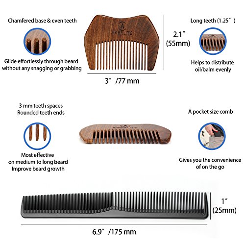 Beard Grooming Kit (9pcs) - Shaving Bib w/Strong Suction Cups, Beard Trimming Shaping Tool, Beard/Mustache Scissors, Sandalwood Beard Comb - Hair Cape/Catcher/Apron for Sink (Blue) - Thumbnail 7