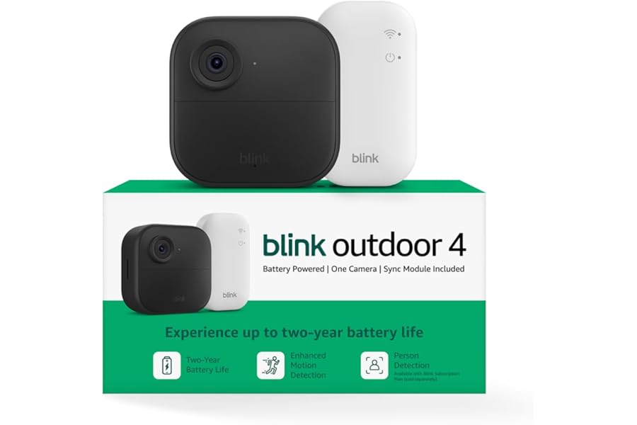 Blink Outdoor 4 – Wireless smart security camera, two-year battery life, 1080p HD day and infrared night live view, two-way t