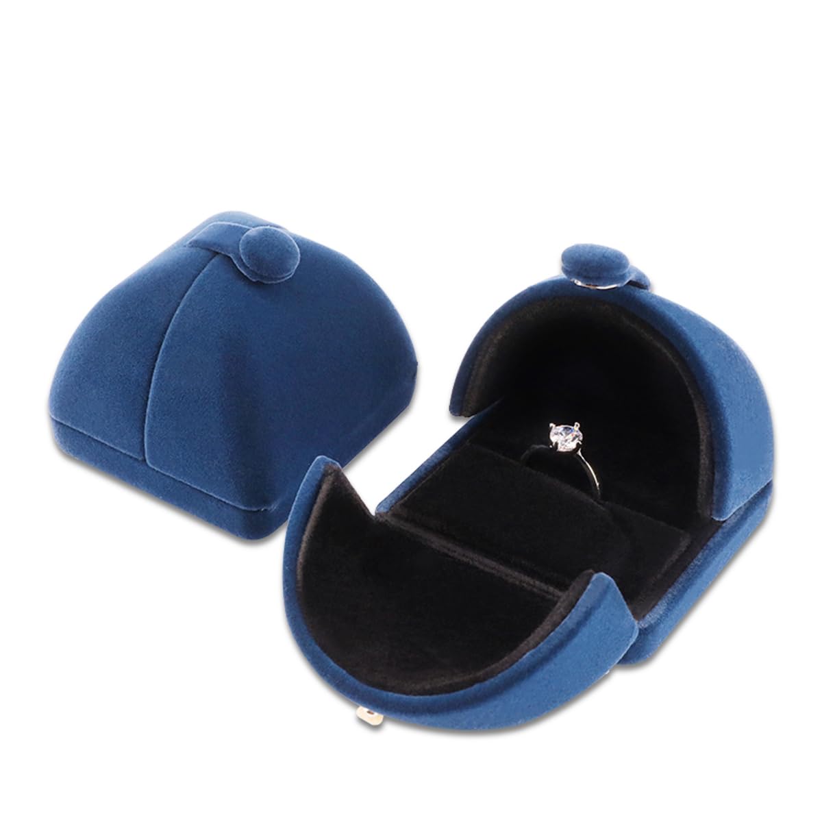 iSuperb Ring Box, Flannel Jewelry Case for Rings Earrings and Velvet Stud Earring Women Gift Blue Packing Box Jewelry Display for Engagement Wedding, 6.5x6x5cm