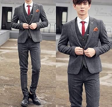 Amazon Co Jp グレンチェック柄 スリムスーツ 3点セット カジュアル
