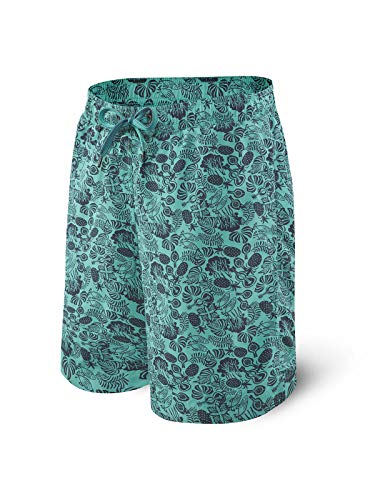 Saxx Men's Swim Shorts - Cannonball 2N1 Long Swim Trunks with Pockets - Board Shorts with Mesh Liner,Green Jungle Jam,Small - Thumbnail 4