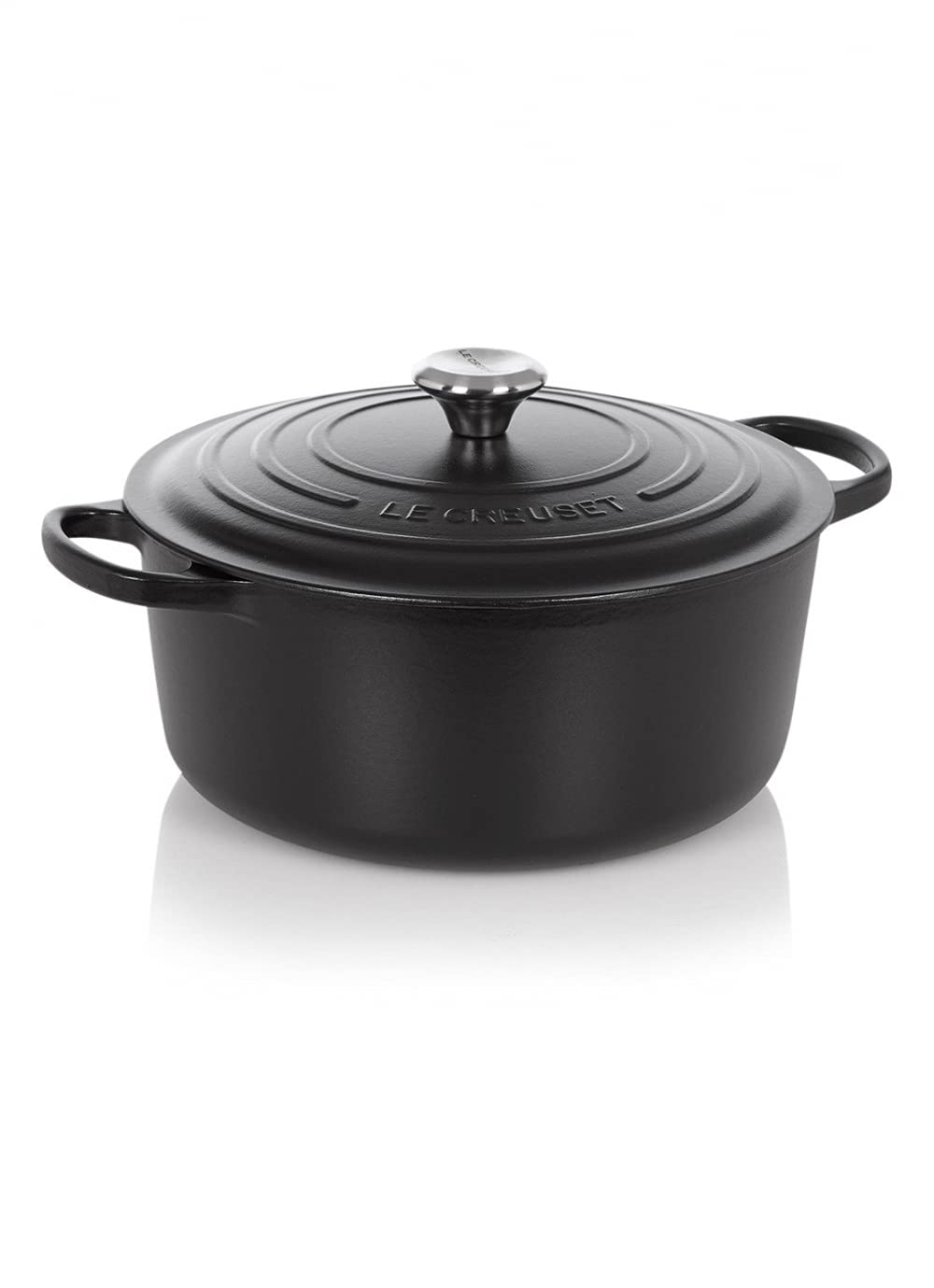 Le Creuset Signature Enamelled Cast Iron Round Casserole Dish With Lid, 20 cm, 2.4 Litres, Matte Black, 21177200000430