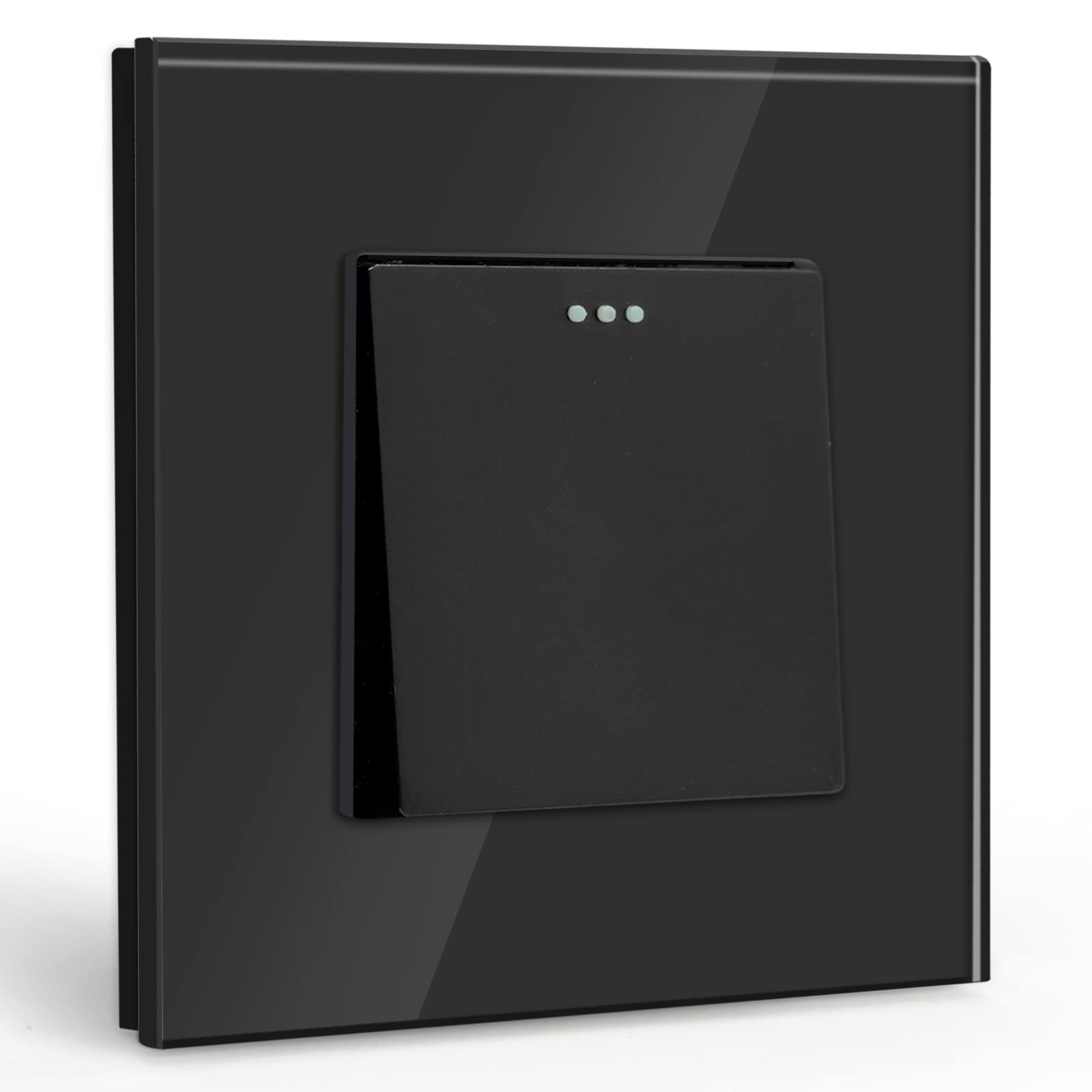 BSEED Light Switch 1 Gang 1 Way,Glass Light Switches,Screwless 10A Rocker Tactile Wall Switch,Black Crystal Toggle Switch