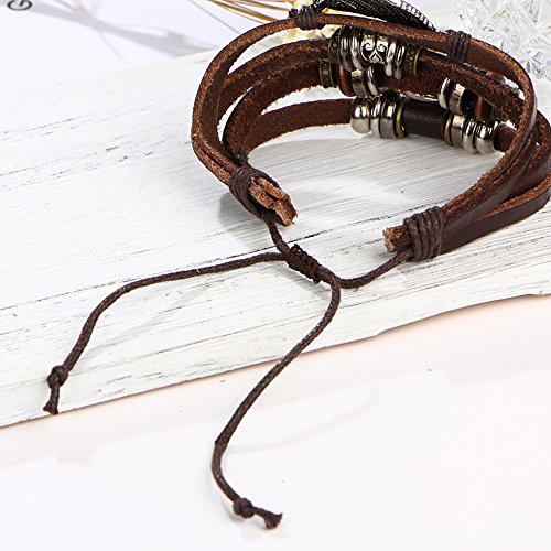Aoruisier Mens Mixed Bracelets Adjustable Handmade Multi Strand Braided Owl Bracelets Woven Leather Wristbands