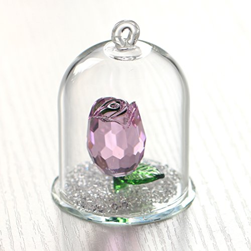 H&D Crystal Enchanted Rose Flower Figurine Dreams Ornament in a Glass Dome Gifts for her (Pink) - Thumbnail 3