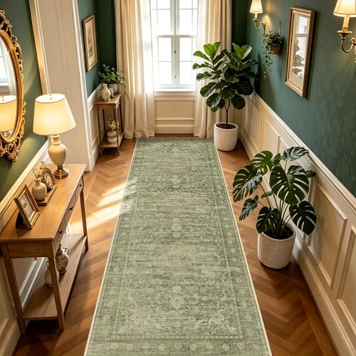 Sage Green Washable Runner Rug 2.