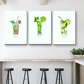 3 Panel Mojito Types Triptych Series Alcohol Illustrations...