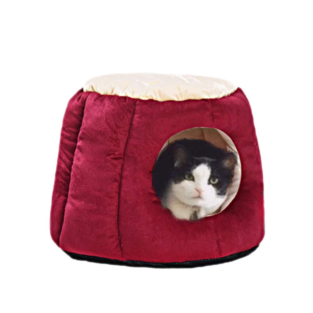 Oncpcare Kitty Cat House Small Animals House Soft Warm Rabbit Hut Frustum-Shape Guinea Pig Bed Hideout With Removable Cushion for Winter