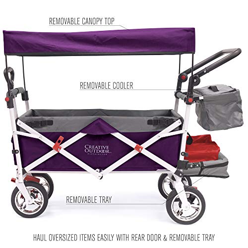 Creative Outdoor Push Pull Collapsible Folding Wagon Stroller Cart for Kids | Silver Series | Beach Park Garden & Tailgate | Purple