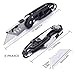 Professional Box Cutter Folding Utility Knife, E-PRANCE Pocket Carpet Knife with 14 Replaceable SK5 Stainless Steel Blades, Easy Release Button, Quick Change and Locking Razor Knife (Black)