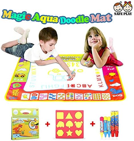 YUNCE Aqua Doodle Mat, Magic Water Drawing Mat with 4 Color Blocks for Baby Toys, Dinosaur Aqua Drawing Book with 5 Water Magic Drawing Pens, Educational Gift Water Doodle Mat Toddler Toys (3+ years)