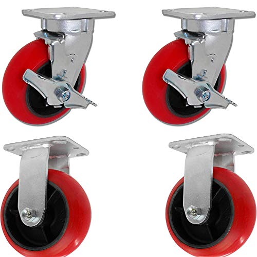 Caster Barn 6" X 2" Tool Box Caster KIT Set of 4 RED Polyurethane