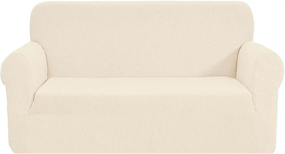 SAMSTEX 2 Seater Sofa Cover Beige 1-Piece Stretch Knit 57-70in