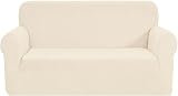 SAMSTEX 2 Seater Sofa Cover Beige 1-Piece Stretch Knit 57-70in