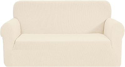 SAMSTEX 2 Seater Sofa Cover Beige 1-Piece Stretch Knit 57-70in