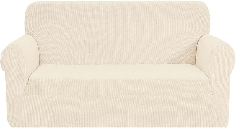 SAMSTEX 2 Seater Sofa Cover Beige 1-Piece Stretch Knit 57-70in
