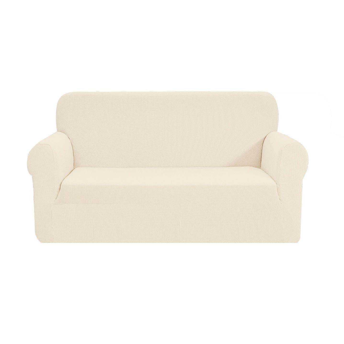 SAMSTEX Stylish Sofa Cover Stretch 1-Piece Sofa Slipcovers High Stretch Sofa Cover 2 Seater Thick Soft Loveseat Sofa Protector Machine Washable Non Slip Couch Covers (2 Seater, Beige)