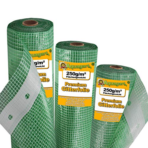 Aquagart Gewächshausfolie Gitterfolie Frühbeetfolie Gartenfolie 250g UV Stabil grün verschiedene Breiten und Längen (9m, grün/transparent 2,0m breit)