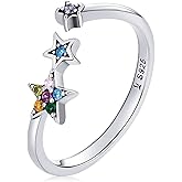 Qings Stars Ring 925 Sterling Silver Adjustable Rings for Women Colorful Zircon Open Ring Stackable Engagement Ring Gift for Women