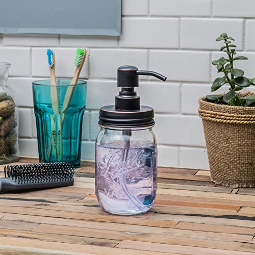 Mason Jar Soap Dispenser (Oil Rubbed Bronze), Bonus Soap/Lotion Label Tag Stainless Steel Pump, with 16 Ounce Ball Mason Jar, Bathroom, Kitchen, Farmhouse Decor (Venetian Bronze)