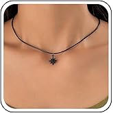 Allereyae Boho Celestial Star Choker Necklace Black Leather Collar Necklace Luck Star Necklace Star Leather Necklace Adjustable Leather Cord Necklace Jewelry for Women