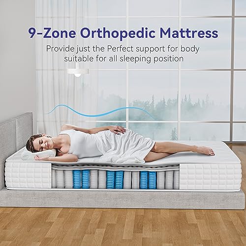 dosleeps Single Mattress 3FT 9-Zone Pocket Sprung Mattress with Memory Foam and Tencel Fabric - Orthopaedic Mattress - Thickness:9.4 Inch,White …
