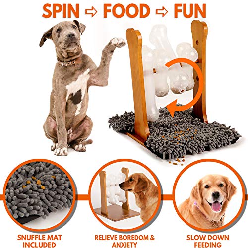 Interactive Dog Food Puzzle Toy - Treat Dispensing Dogs Slow Feeder - Indoor Boredom Stress Relief Smart Dog Game for Smart Training - Refillable Tricky IQ Feeding Game (Large w/Mat, Beige)
