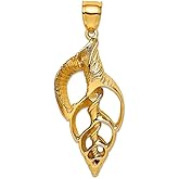 JewelryWeb 17mm 14k Gold Conch Shell Skeleton Cut-out Charm Pendant Necklace for Women