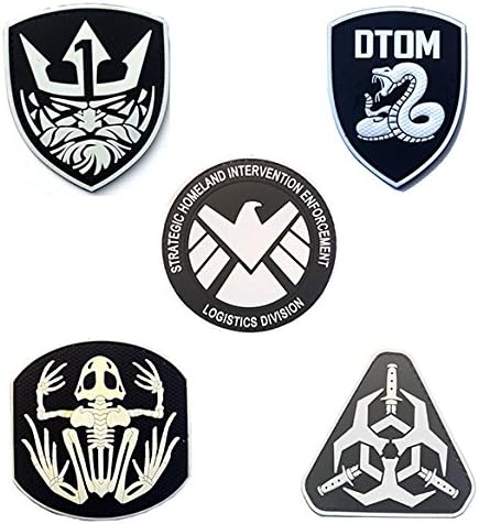 Tactical Mixed Patch, TOWEE 5 Pack Old King/Rattlesnake/ The Avengers/Skeleton Frog/Delta Force Military PVC Reflective Morale Patches