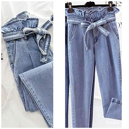 denim ruffle pants womens