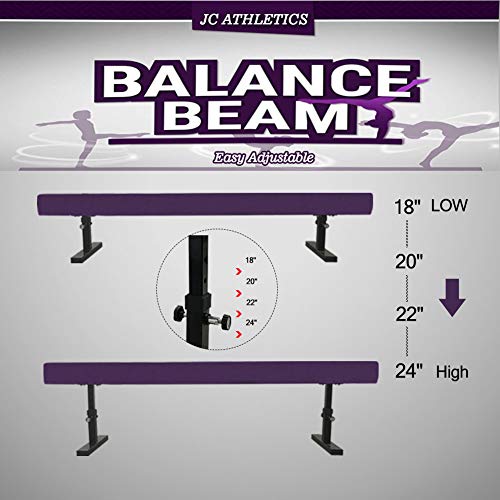 JC-ATHLETICS Adjustable Balance Beam Gymnastic Practice Training Equipment for Kids Children Home Floor Use,8 Feet Long (A-Purple)