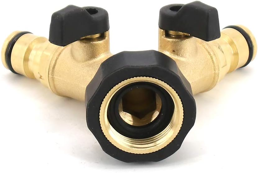 2 Way Brass Tap Garden Hose Splitter Double Tap Adaptor Irrigation Hose Connectors Manifold-Turn With Individual On/Off Valves For Outdoor Home Kitchen - Image 3