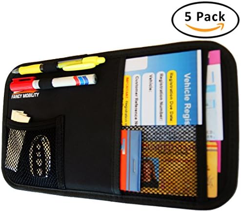 Fancy Mobility Car Sun Visor Organizer - Auto Accessories Document Holder - Car, Truck, SUV Registration & Insurance Storage Pouch - Road Trip Essentials Gift for Any Driver + 5Year Warranty (5 Pack)