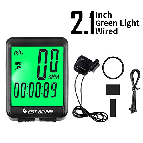 WESTGIRL Bike Computer, Large Digit Automatic Wake-up Cycle Speedometer with LCD Backlight, Multi-Function Waterproof Bicycle Odometer Cycling Accessories, Wireless & Wired