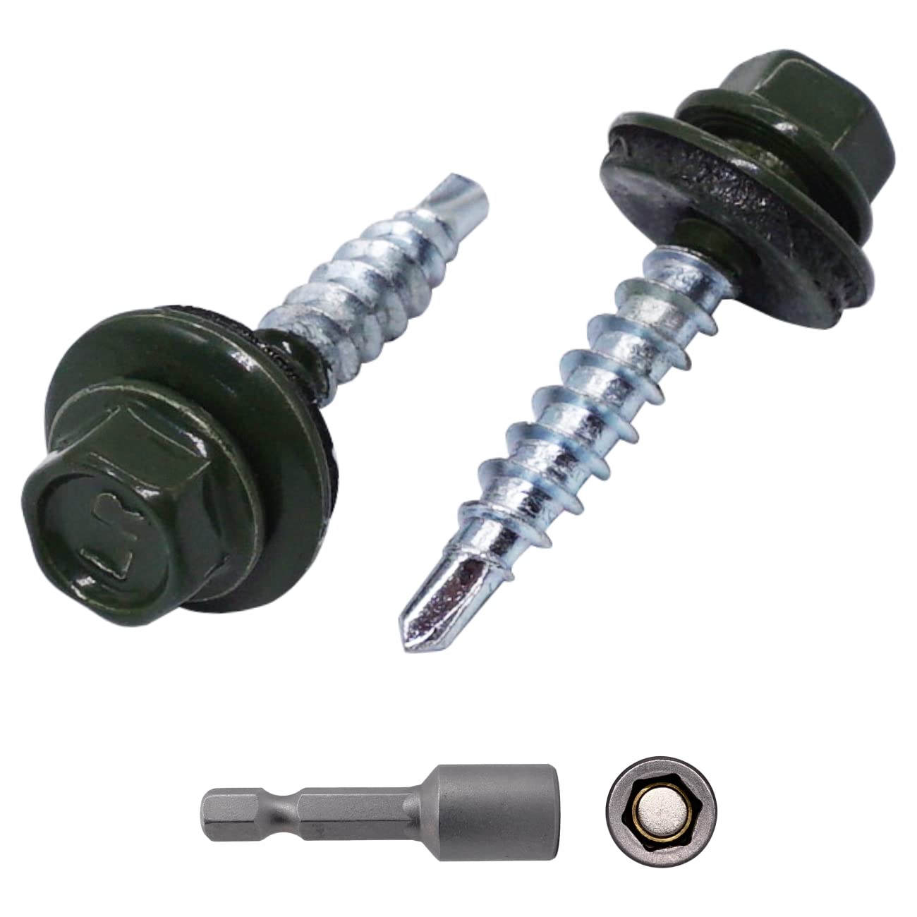 (Pack of 250 pcs) Metal Roofing Screws, 4.8 x 35 mm Painted Self-Drilling Screws With EPDM Washers, Sheet Metal Hex Screw (250, Chrome Green RAL 6020)