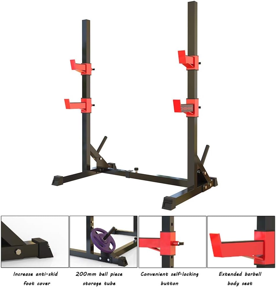 Dip Stands Squat Rack Bench Press Rack Home Squat Fitness Equipment Barbell Rack Set Weightlifting Bed Retractable Adjustable Bench (Color : Black, Size : 68 * 124 * 153cm)