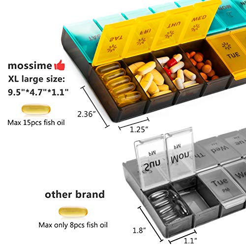 Mossime XL Large Daily Pill Organizer 2 Times a Day, Extra Jumbo 7 Day Pill Box Am Pm, Weekly Day Night Vitamin Holder, Medicine Organizer, Big Pill Container, Medication Dispenser 14 Compartments