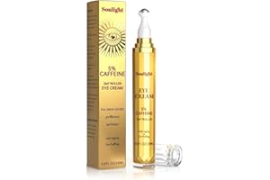 SOULIGHT 5% Caffeine Eye Serum Anti Aging, Eye Cream Reduce Dark Circles, Puffiness, Fine Lines, Wrinkles, Hyaluronic Acid Niacinamide Eye Moisturizer with 360° Massage Ball, Eye Balm for Men& Women