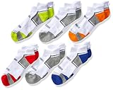 Fruit of the Loom Boys' Big Everyday Active Low Cut Tab Socks-6 Pair Pack, white, orange, red, green, blue, gray, Shoe Size: 9-2.5