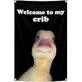 Welcome To My Crib Flag 2x3 Feet Tapestry With 4 Brass Grommets. Funny Flag for Teen Girls Room Indoor Outdoor Bedroom and College Dorm Wall Decor Banner. (black)