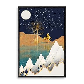 Framed Canvas Home Artwork Decoration Natural Landscape Silver Moon Canvas Wall Art for Living Room, Bedroom - 16x24 inches