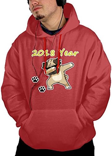 QU YDJ ICE Dabbing Pug 2018 Year Adult Funny Hoodies Comfortable Sweatshirts With Big Pocket Pullover Red