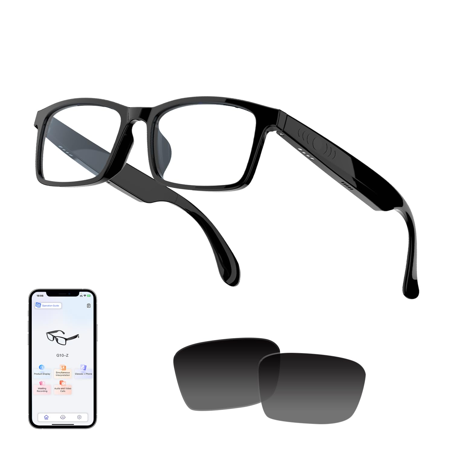 Photo 1 of HAIXINDA AI Smart Glasses for Men Women, Real-Time Translation, Support 160+ Languages, Video/Audio Calls, AI Noise Reduction, Extra Sunglasses Lens Included, Bluetooth Eyewear for Indoor Outdoor